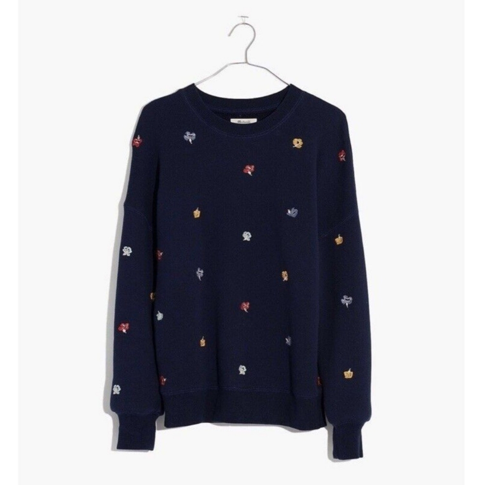 Madewell Navy Blue Embroidered Mainstay Sweatshirt in Confetti Floral sz XS